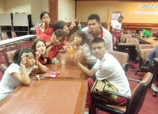 Kinds will be kids, hamming it up for the camera during break time.